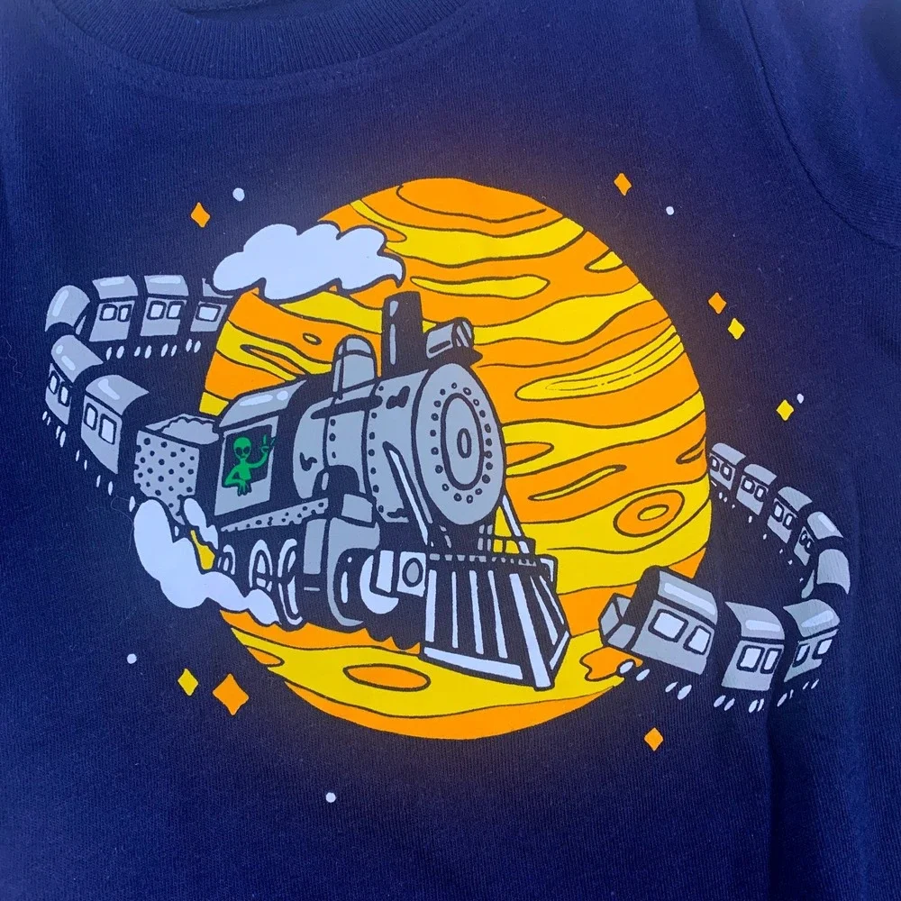 Old Navy‎ Baby Long Sleeve T Shirt Space Train boys Sz 18-24m Navy Blue